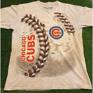 Chicago Cubs shirt mens extra large Y2K Liquid Blue white Retro big logo adult